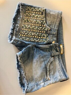 Studded Light Blue Denim Jean Shorts - Dishe Jeans USA